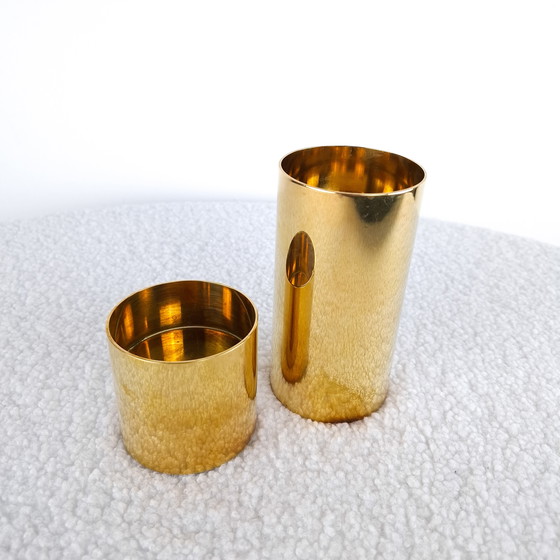 Image 1 of 2x vintage candlesticks brass mid century modern design