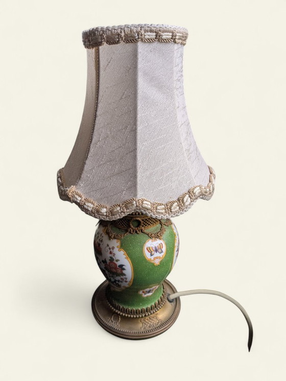 Image 1 of Rare lampe de table vintage Mid Century | Porcelaine & Abat-jour en tissu | Lampe de chevet rétro des années 50/60