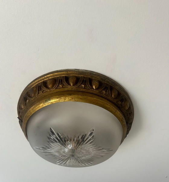 Image 1 of Lampada da parete d'epoca in ottone e vetro sabbiato, Francia 1940