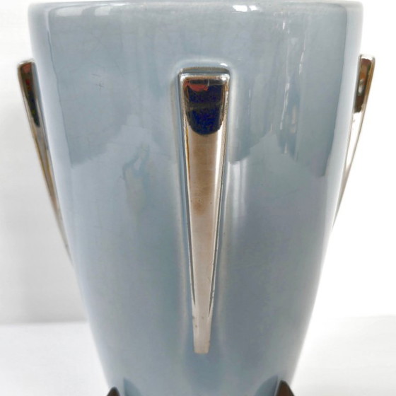 Image 1 of Vintage Scandinavian Art Deco Vase, 1920s, Ceramic, Rosewood, Chrome, Retro