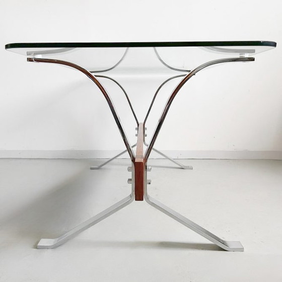 Image 1 of Vintage-Couchtisch im italienischen Design, Chrom, Glas, Teakholz, 1960er Jahre