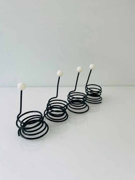 Image 1 of Set van 4 postmoderne retro design eierdopjes met handvat