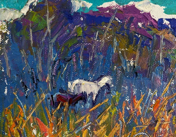 Image 1 of Original Oil Painting Summer Forest Landscape Fresh air and birds singing in the meadow