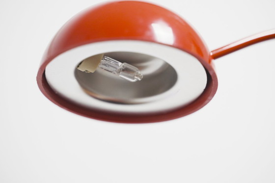 Image 1 of Red Italian Desk Lamp Vintage Lacri Space Age Table Lamp Curved Arched Lamp Metal Postmodern Halogen Light Made in Italy