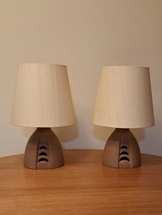 Image 1 of 🟡 2 Ceramic Table Lamps by Lichtamik – Mid-Century Inspired – Set