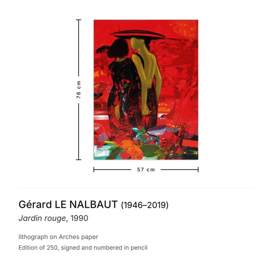 Gérard Le Nalbaut ondertekende lithografie Jardin Rouge 1990 – Litho's & Zeefdrukken, Paper (photo 3 of 5)