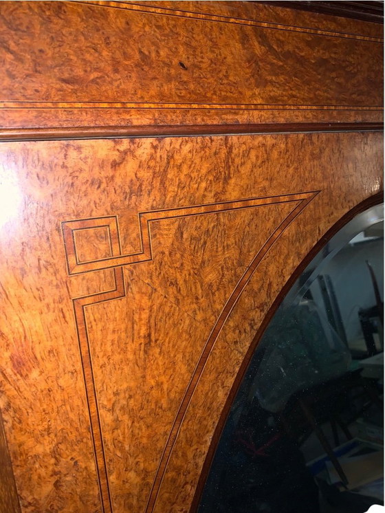 Image 1 of Large Antique Trumeau Mirror – Marquetry of Burl and Precious Woods – Art Deco / Classic Style