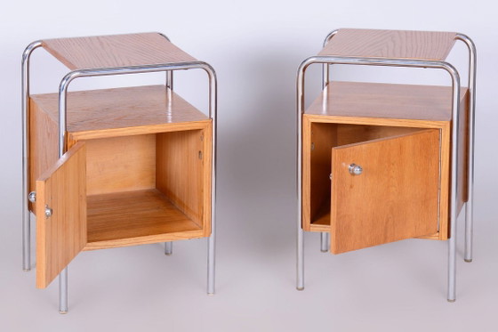 Paire de tables de chevet Bauhaus restaurées, par R. Slezák, chromées, tchèques, années 1930 – Tables de nuit (photo 8 of 10)