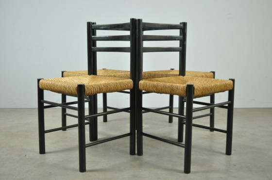 Image 1 of Mid-Central modern dining chairs with rush seats, 1960s