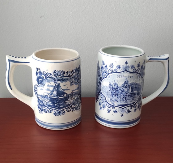 Image 1 of Set aus 2 Heineken-Bierkrügen in Delfter Blau, 1978