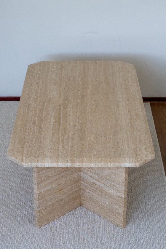 Vintage travertin salontafel, Travertine, Steen, Beige (foto 2 van 10)