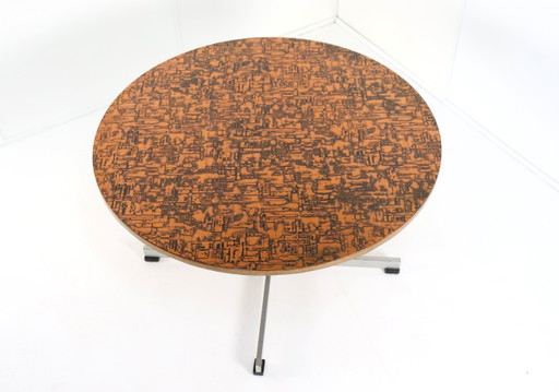 Table de salle à manger ronde avec plateau en cuivre 'Driebergen' Vintage
