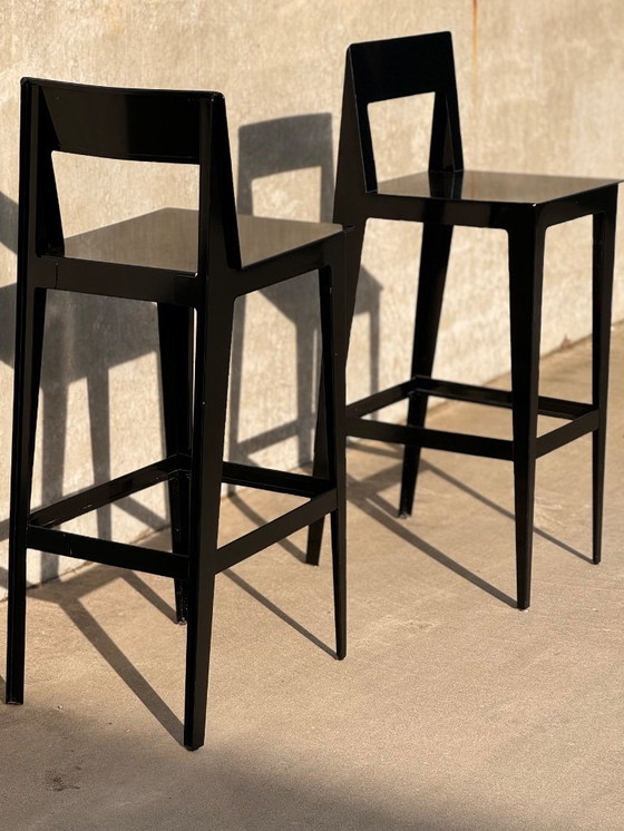 Image 1 of LIGNE ROSET set van 2 LA PLIEE barkrukken zwart staal