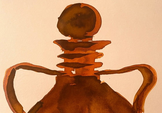 Image 1 of Dipinto ad acquerello e inchiostro firmato Wabi Sabi Vase Fez