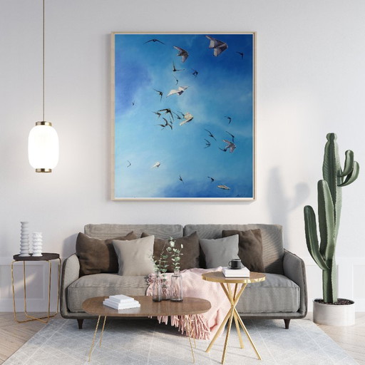 Origineel olieverfschilderij, moderne kunst, symboliek, lucht, vogels, luchtcorridor – schilderijen tekeningen (photo 2 of 7)