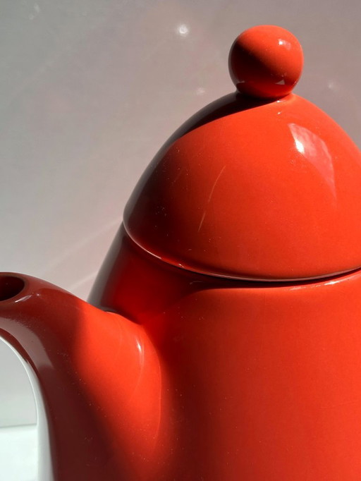 Vintage Pagnossin Italy Postmodern Tea Pot 80s Memphis Milano Ceramic Porcelain Coral Red Orange Sottsass Ettore Treviso