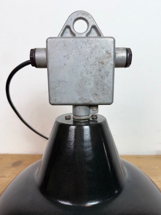 Image 1 of Set of 4 Industrial Black Enamel Pendant Lamps from Elektrosvit, 1960s