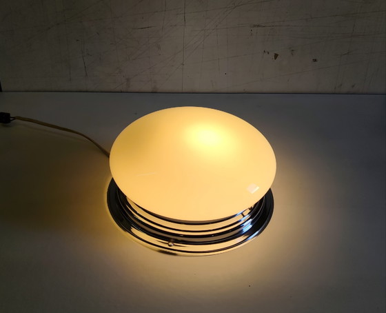 Bauhaus Opaline Globe Ceiling Light or Wall Lamp and Chromed Metal - Mid.20th Century – Glass (photo 3 of 8)