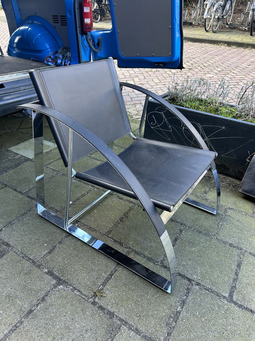2 sillas de cuero negro cromado estilo Brno (Mies van der Rohe)