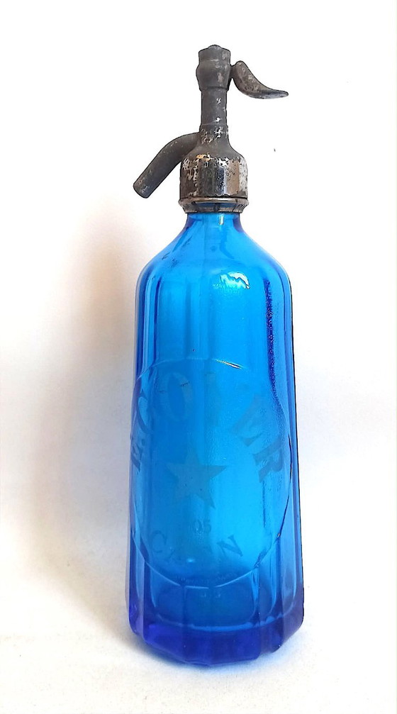 Cobalt Blue Seltzer Water Siphon Bottle Height 34 cm – Decorative Objects, Glass, Metal (photo 7 of 12)