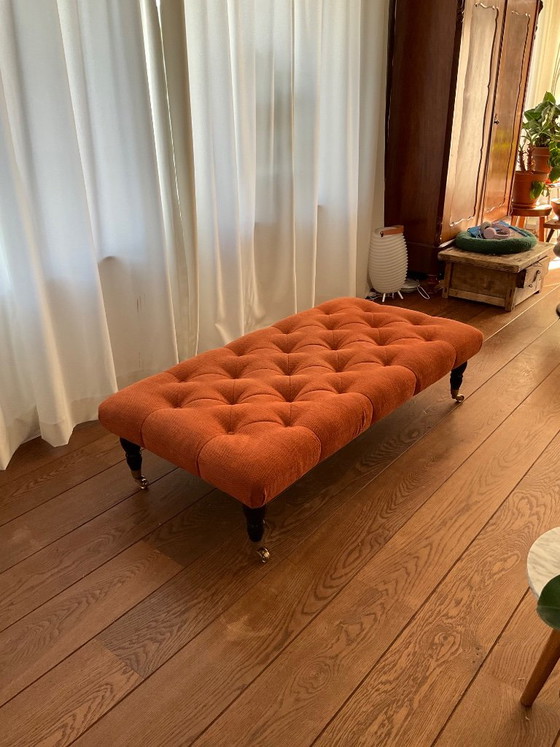 Handmade Orange Quilted Ottoman (DEM Culemborg) With Wheeled Legs – Footstools & poufs, Textile (photo 5 of 9)