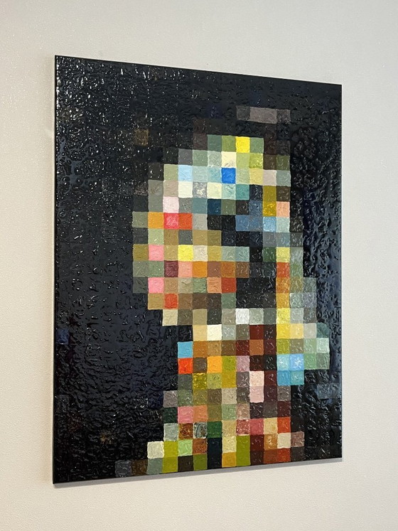 Image 1 of Pixelkunst: Meisje met een parel – Modern harsschilderij