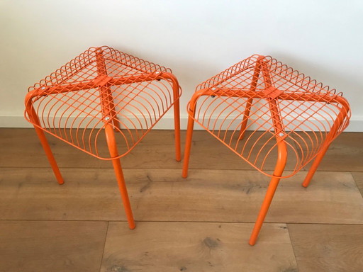 2x Vintage Västerön IKEA Oranje Draadkruk by Inma Bermúdez en Francis Cayouotte, 1990s