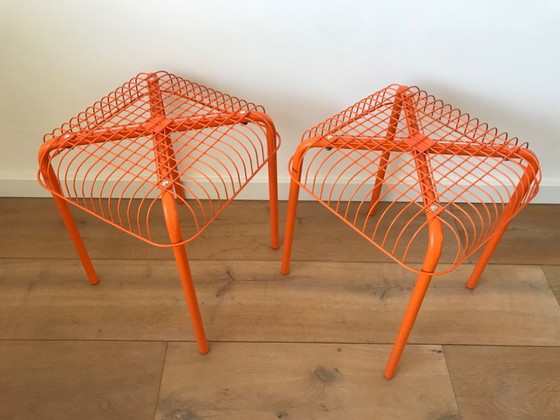 Image 1 of 2x Vintage Västerön IKEA Oranje Draadkruk by Inma Bermúdez en Francis Cayouotte, 1990s