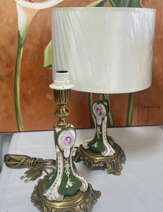 Image 1 of Paire de lampes de table vintage peintes à la main – Sans abat-jour