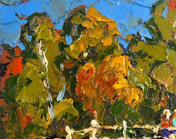 Image 1 of Original Oil Painting Summer Bridge Landscape The path through the silence of the forest