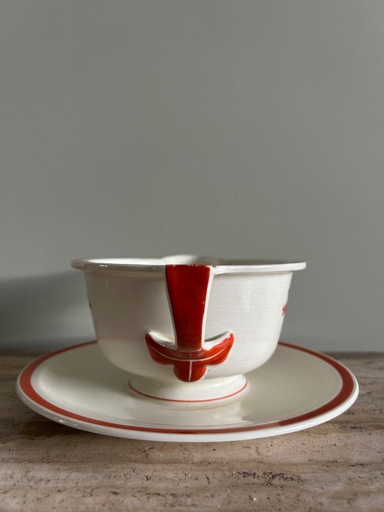 Image 1 of Jean Luce dinnerware set – red bonsai motif - Art Deco