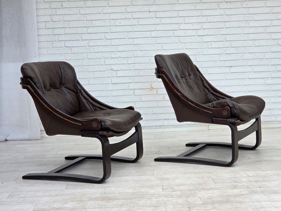 Image 1 of 1970s, Swedish design by Åke Fribytter, armchair, furniture leather.
