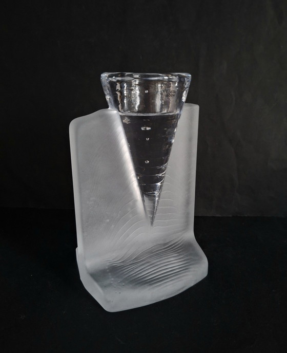 Image 1 of Kosta Boda crystal candlestick, Ice Age style. Designed by Kjell Engman in 2004.