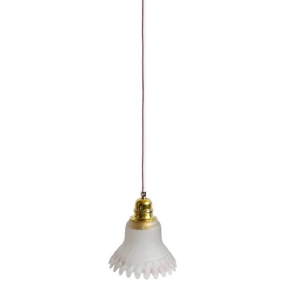 Image 1 of Lampada a sospensione vintage in vetro satinato a forma di fiore bianco rosa