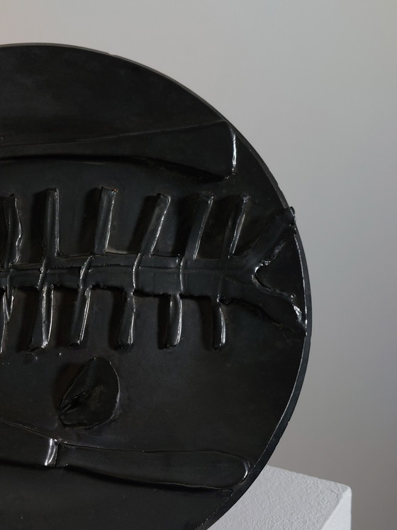 Image 1 of Brutalist Mid Century Vanitas Ceramic Plate with Silver Oxide Glaze