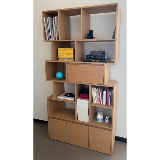 Tylko oak bookcase with 1 door and 3 drawers