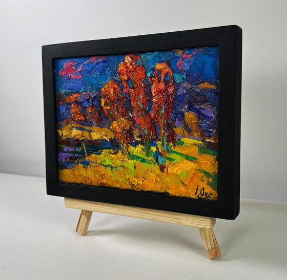 Image 1 of Original Oil Painting Autumn Night Landscape Melody of the wind and whispers