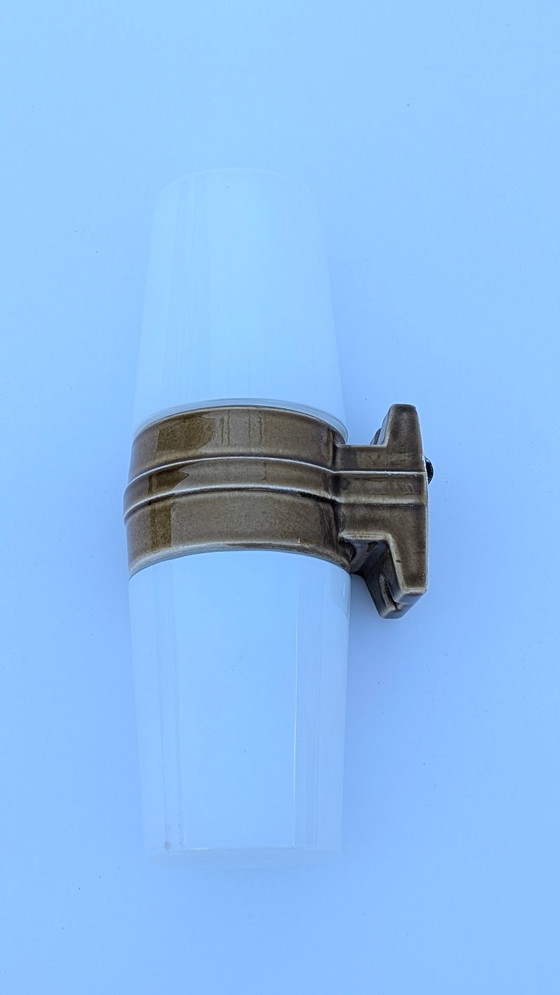 Image 1 of Große „Bernadotte“ Modell 6065 Double Ocker Porzellan-Wandleuchte von Sigvard Bernadotte für Ifö – 1960er Jahre