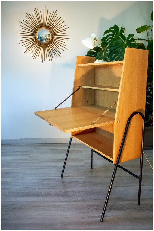 Magnifica scrivania-sedia degli anni '50 di Jacques Hitier. – bureau, Iron, Wood