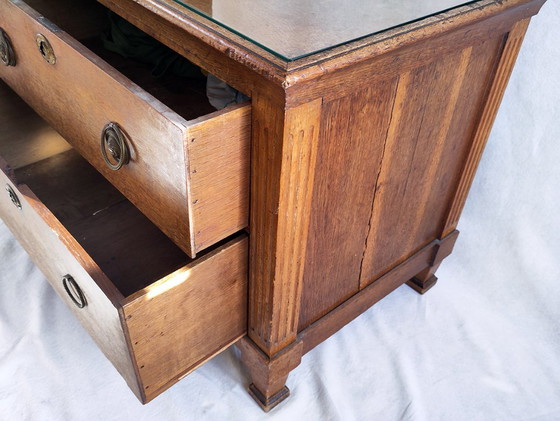 Antique oak chest of drawers, Sideboard, Glass, Wood, Brown (photo 4 of 5)