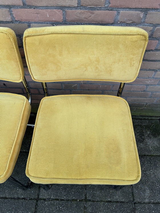 Image 1 of 6 sedie in tessuto a coste gialle con struttura tubolare cromata