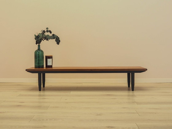 Aparador de teca con patas cónicas oscuras, mesa consola baja danesa, década de 1970. – Wood (photo 2 of 13)