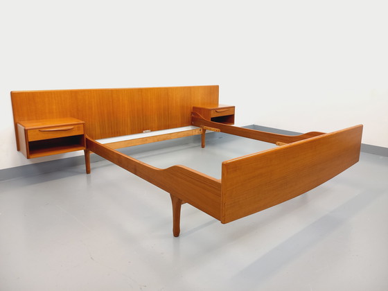 Image 1 of Scandinavian-style vintage double bed in teak by designers Tricoire and Vecchione for the "Meubles TV Paris" brand in the 1960s.