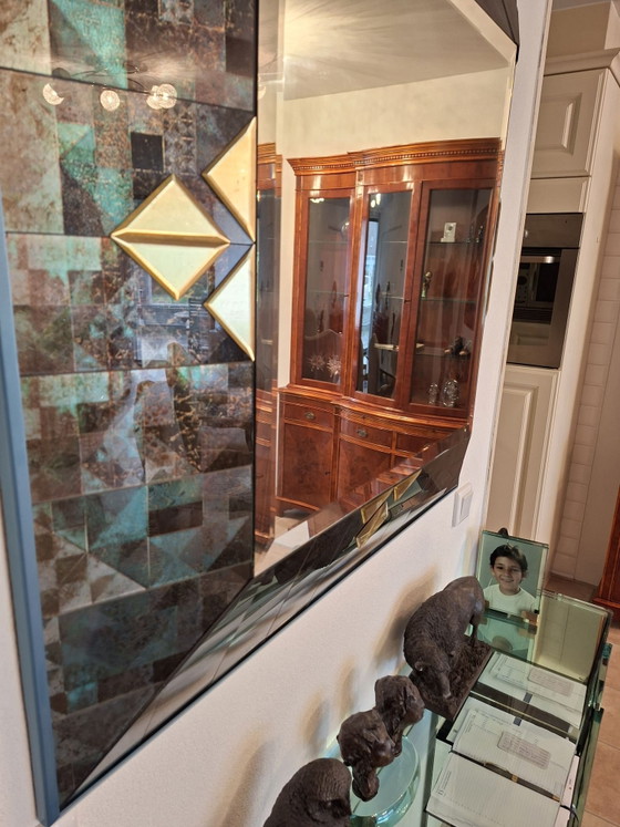 Miroir en verre, Bois, Bleu (photo 5 sur 6)