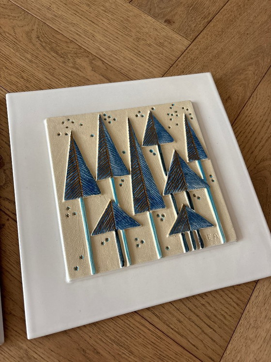 Pair of Ceramano REA Ceramic Wall Plaques, Rare Blue Colourway, West Germany, 1970s, Decorative Objects (photo 3 of 15)
