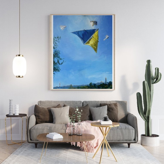 Original Oil Painting Modern Art Symbolism Sky Flight Let's Save, Let's Get Up – Paintings & Drawings, Canvas (photo 3 of 5)