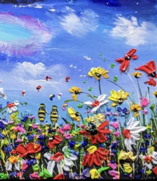 Evelina VINE - Bee World - Artist's canvas under glass