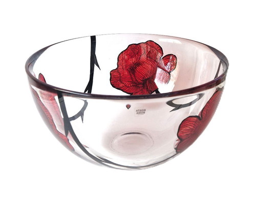 Kosta Boda - Grande ciotola con rose "Tattoo" di Ludvig Löfgren - Firmata