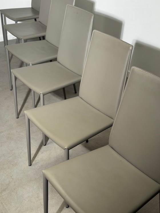 Image 1 of Calligaris Aida CS1484 eetkamerstoelen – set van 6 – echt leer – gemaakt in Italië
