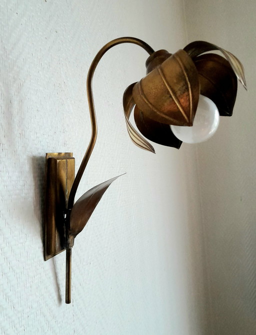 Wall light Flower Golden Brass Style Jansen 1960